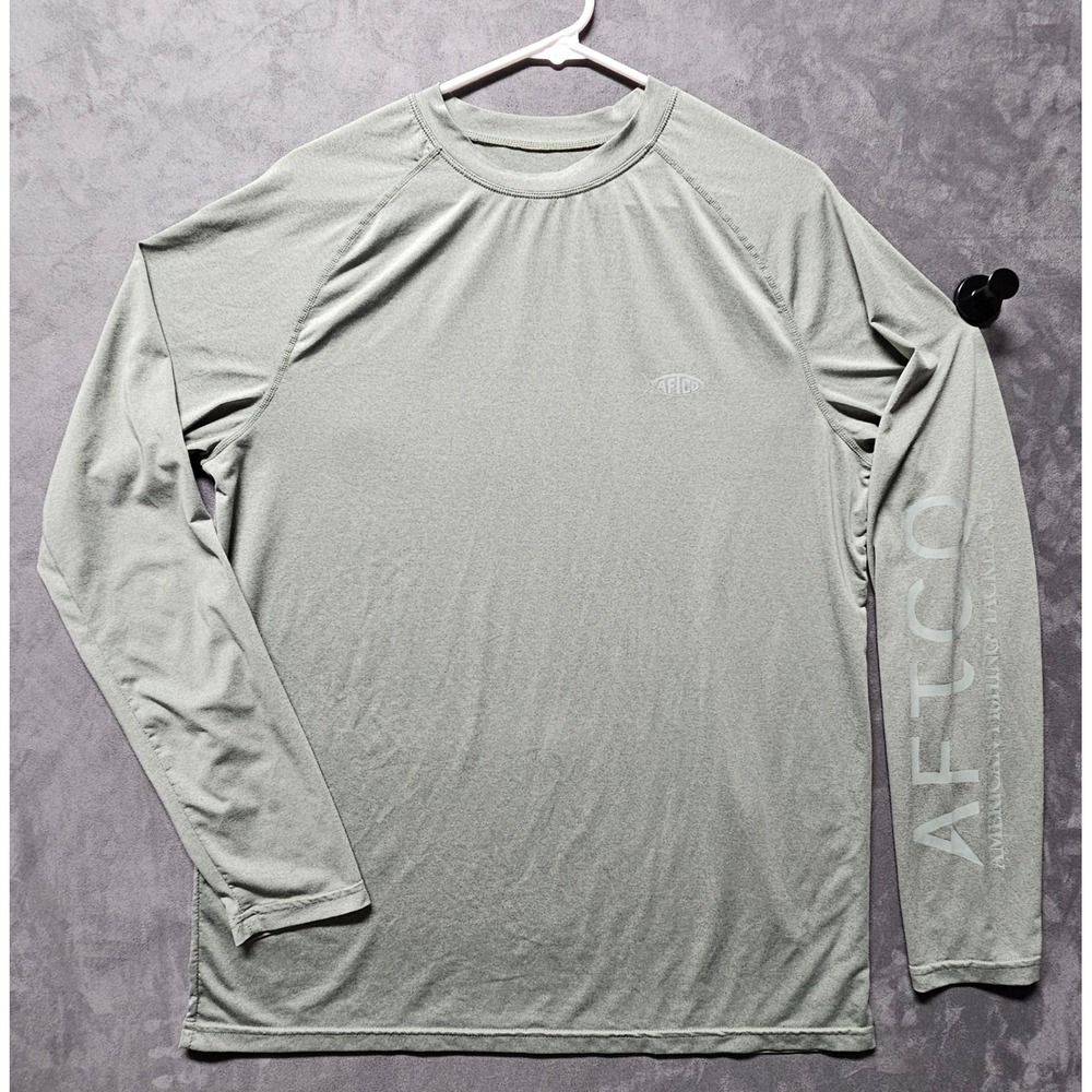 AFTCO Mens AFTECH Performance Long Sleeve Fishing Sun Shirt Sage Green Medium